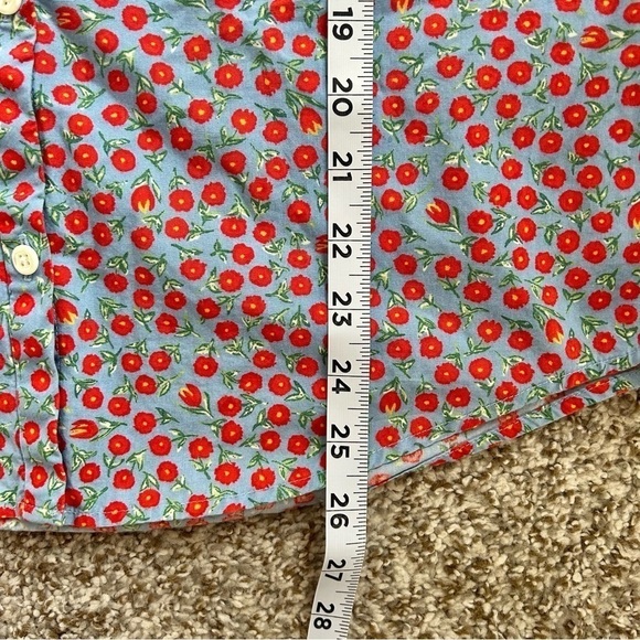 🦋 Eddie Bauer Button Down Long Sleeve Blue Red Floral Small - Picture 4 of 4
